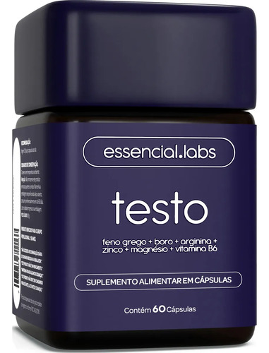 TESTO ESSENCIAL - Fórmula Exclusiva com Feno Grego + Boro + Arginina + ZMA + Vitamina B6 - 60 cápsulas - Precursor da Testosterona