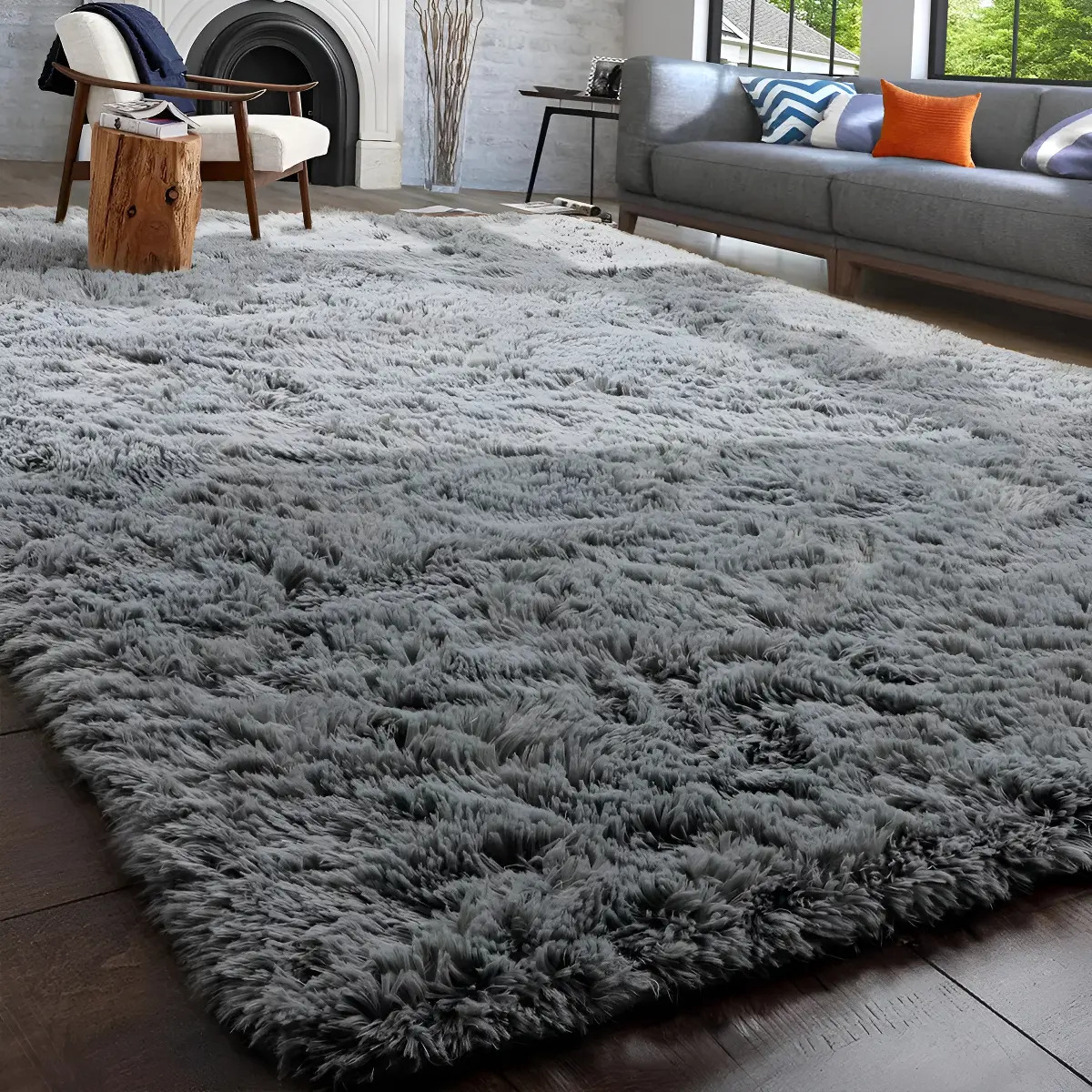 apete Decorativo Felpudo 2,00x1,50 Sala Quarto Escritório Cor Cinza Liso Pelo Alto Casa Laura Enxovais