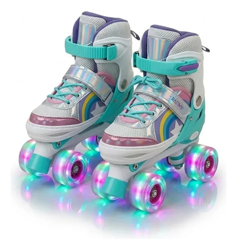 Patins Quad Infantil Ajustável 4 Rodas Com Luz Led