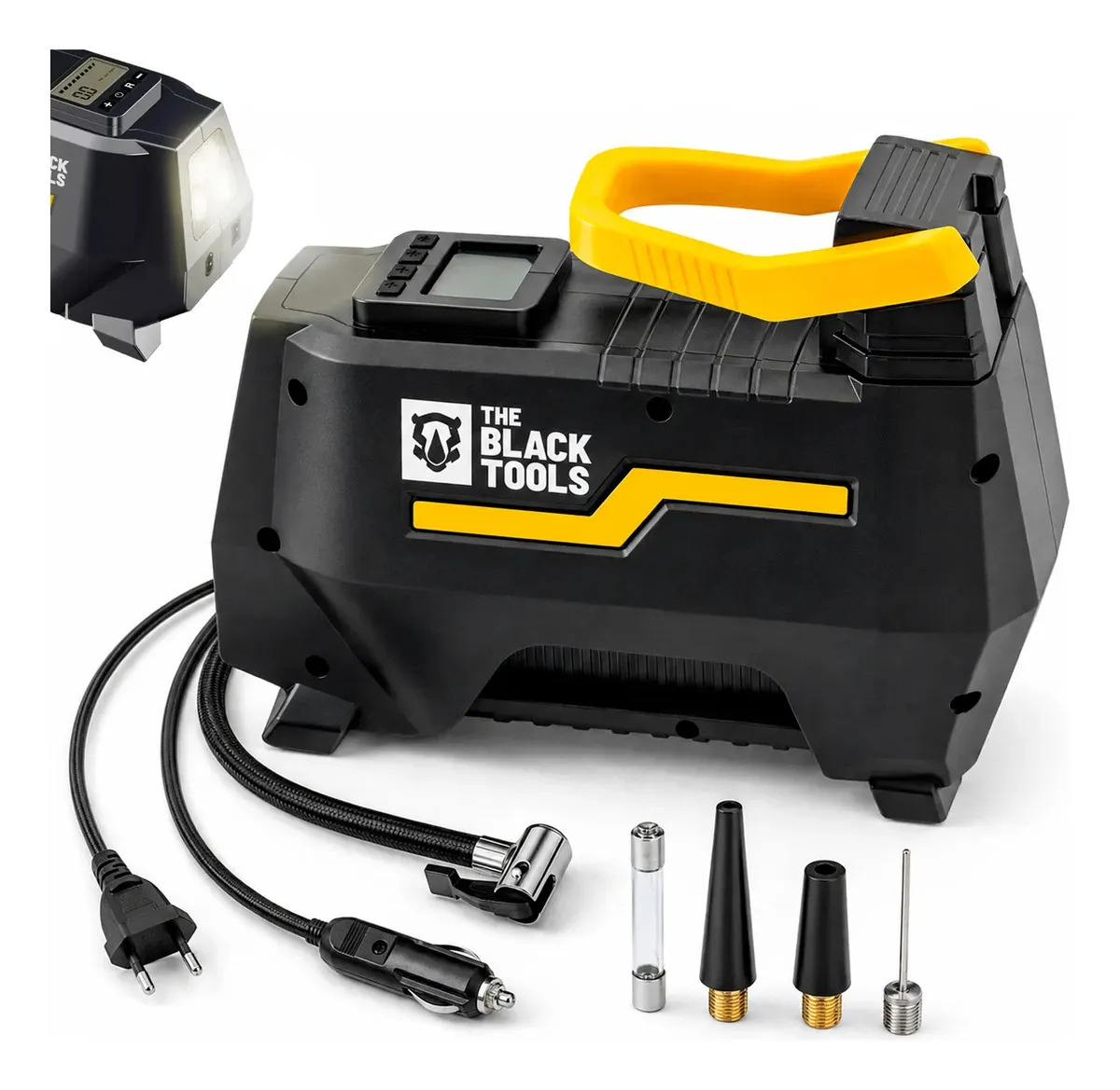 Compressor De Ar Elétrico Portátil 120w Encher Pneu Carro Moto Bicicleta Tcm100 The Black Tools