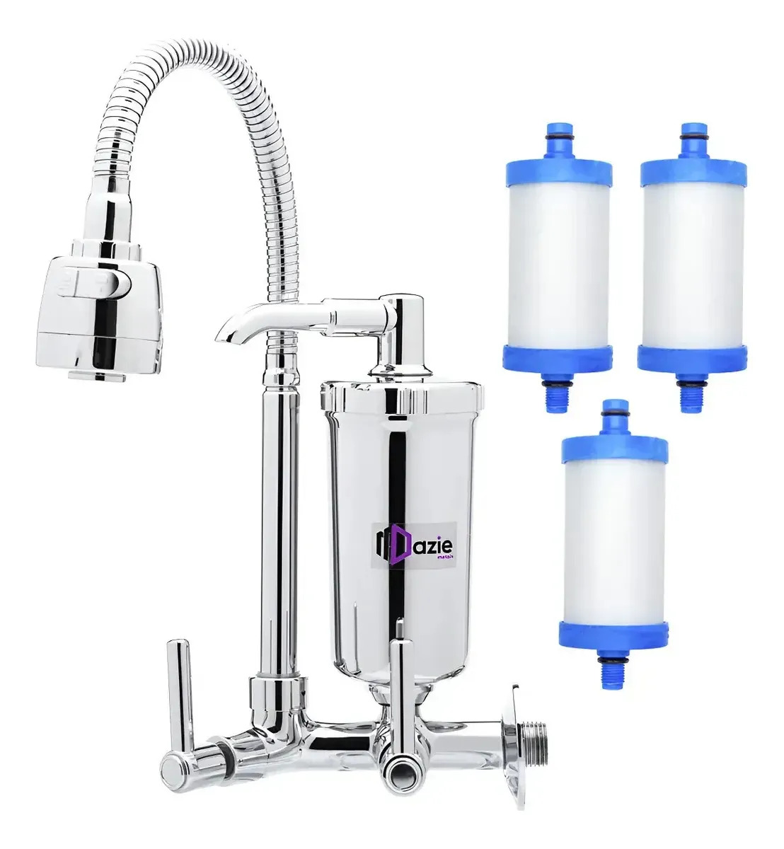 Torneira Dazie Metais Com Filtro Cozinha Para Parede Flexível Móvel Em Abs Cromado Filtro Carbon Block Purificador De Agua Com Refil Instalado