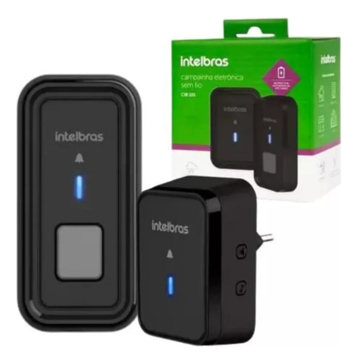 Campainha Sem Fio Cib 101 Intelbras Alcance Até 100 Metros Cor Preto