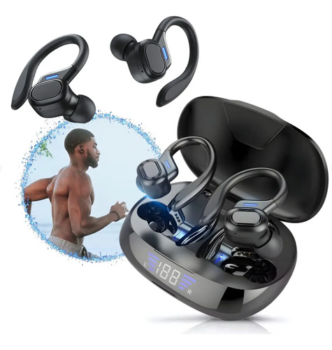 Fone de Ouvido Bluetooth 5.3 Tws Sem Fio Esportivo Compatível Com iPhone Samsung Xiaomi Motorola Com Gancho Premium KAPBOM Preto