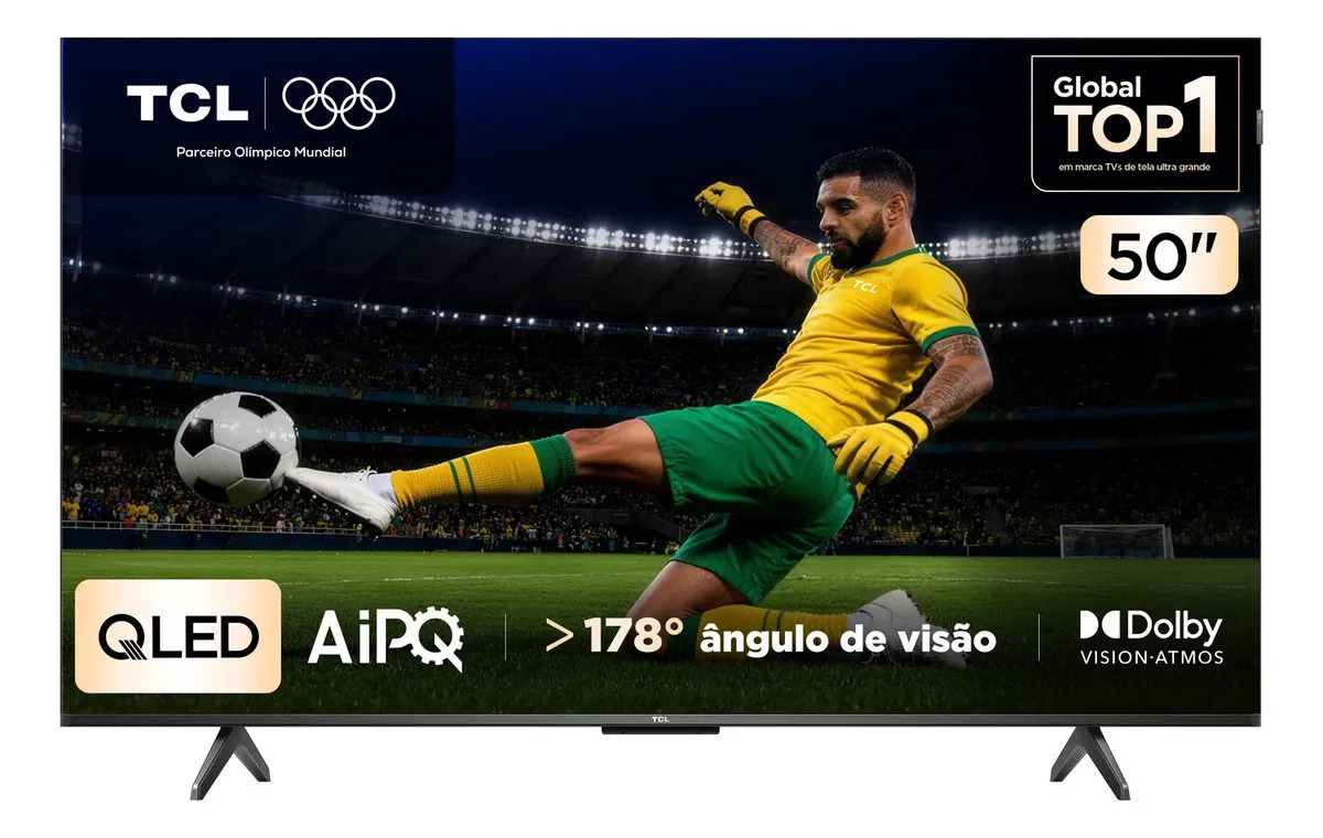 Smart TV TCL 50 Polegadas QLED 4K P7K WiFi Bluetooth Google TV HDR10+ Dolby Atmos Dolby Vision 50P7K