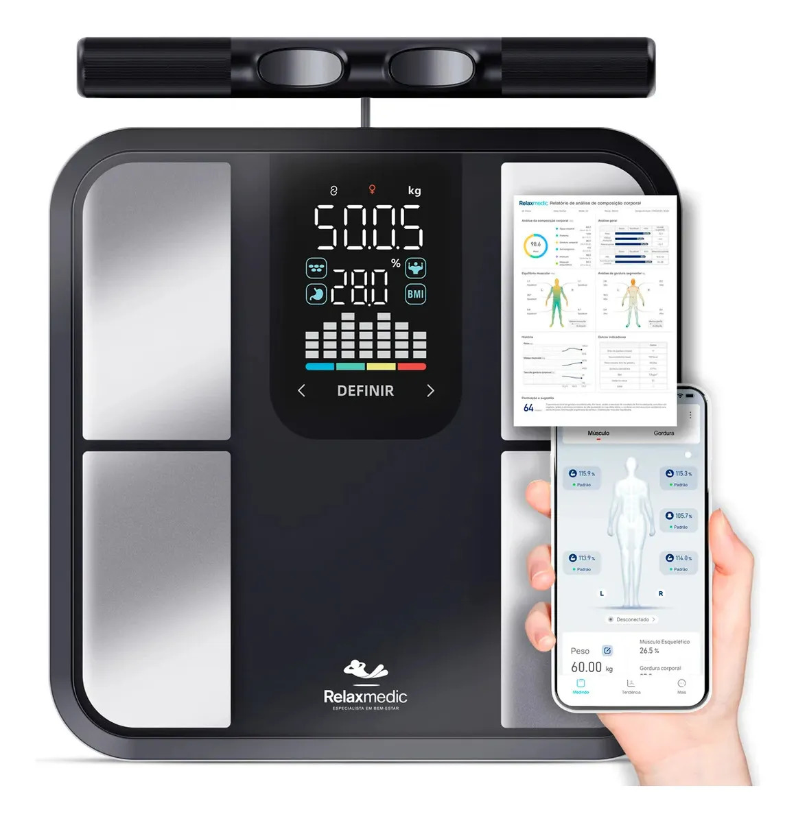 Balança De Bioimpedância 8 Sensores Relaxmedic Digital Preto