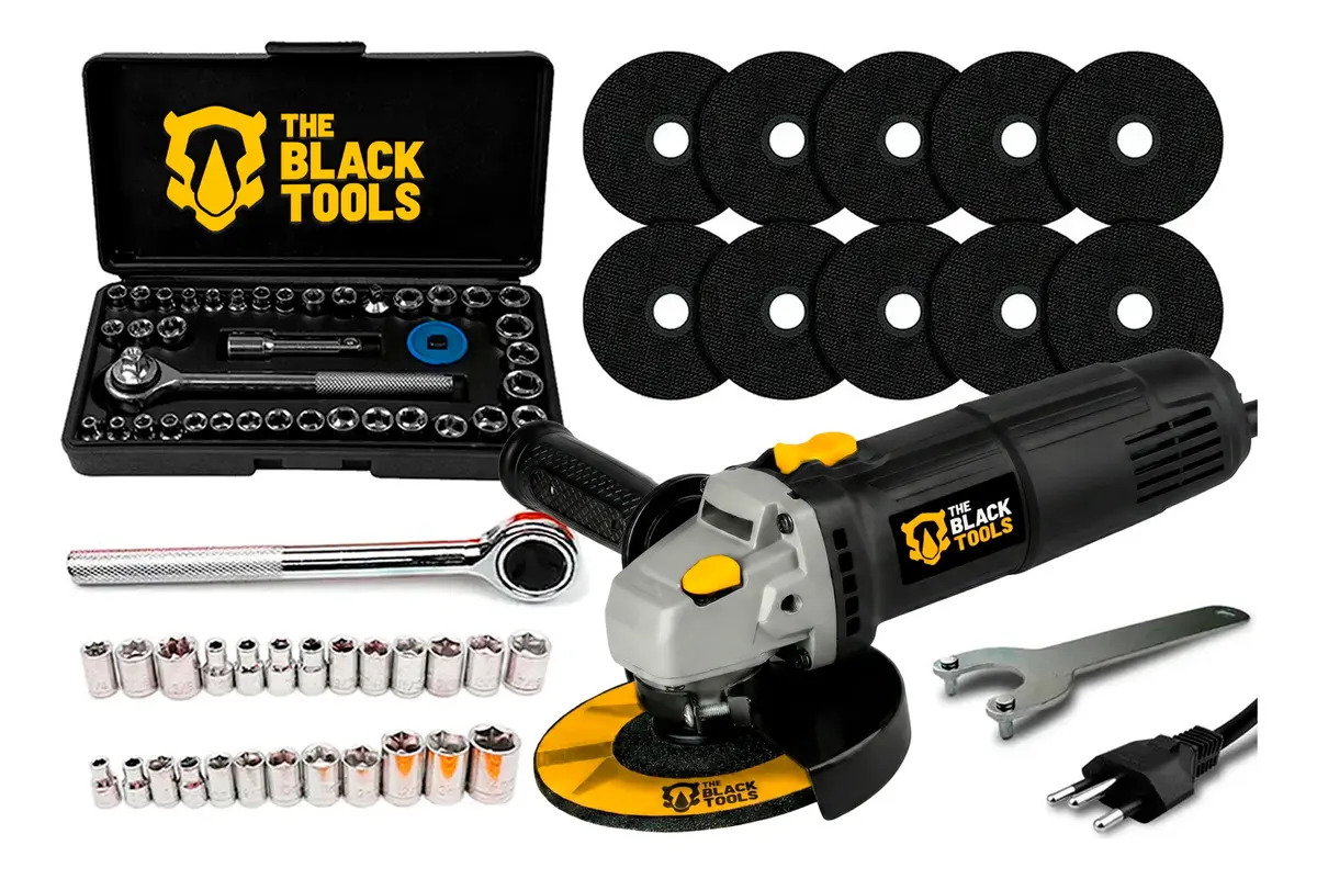 Esmerilhadeira Lixadeira Angular 4.1/2 Profissional Com Kit De Soquetes Catraca Reversível 40 Peças The Black Tools