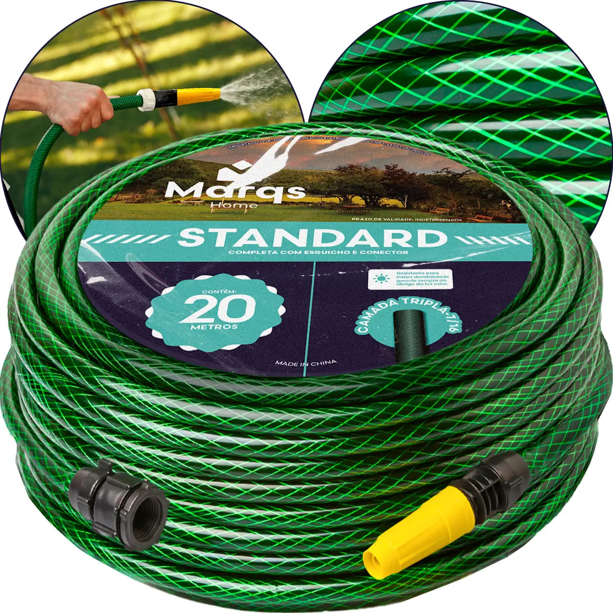 angueira Jardim 20m Metros Com Esguicho Trançada Reforçada Flexível 7/16 Anti Dobra Irrigação Quintal Poço Lavagem Durável Marqs Home