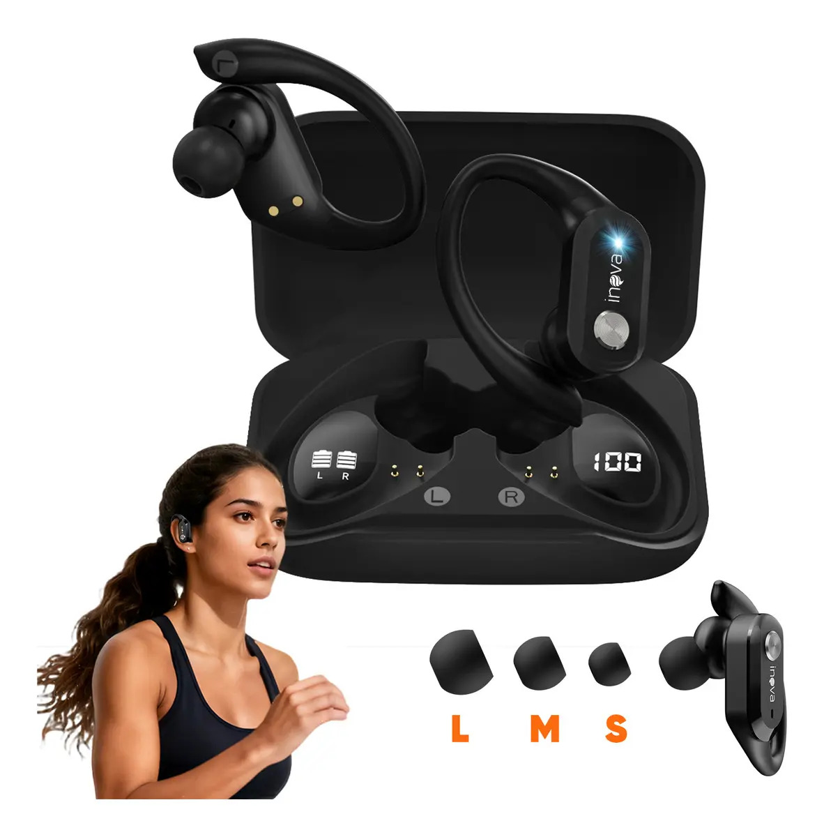 40hrs Fone De Ouvido Gancho Bluetooth Sem Fio Esportivo,inova Cases Fone De Ouvido Gancho Gamer Com Microfone Para iPhone Samsung Xiaomi Lenovo Motorola Celular Cor Preto