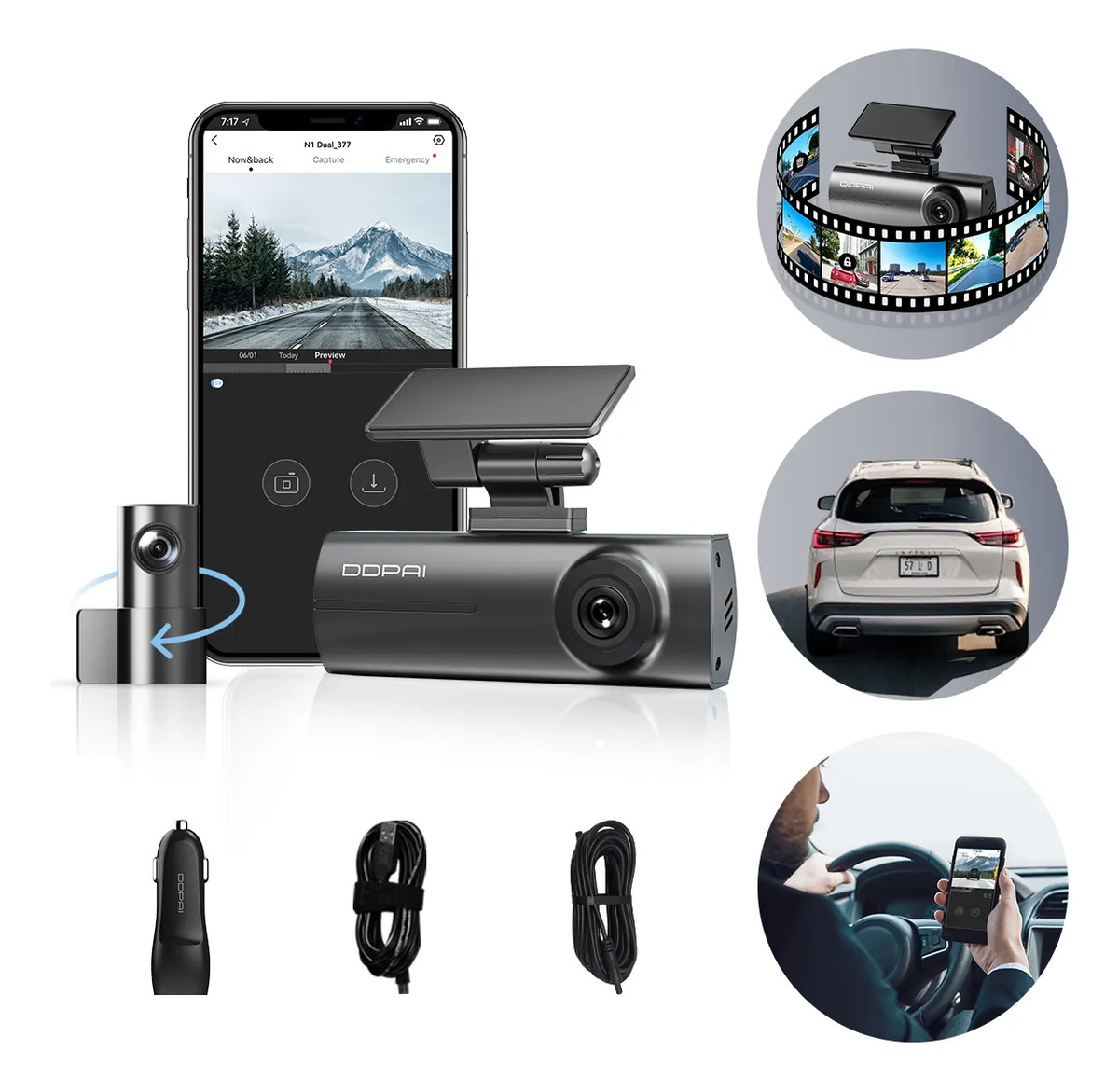 Ddpai N1 Dual Câmera Veicular 1296p+1080p Uber Nightvis App