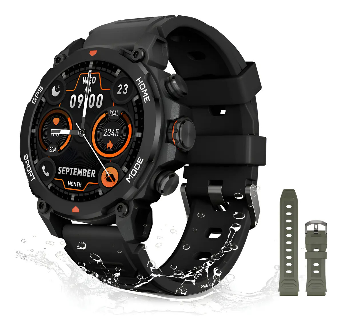 Relógio Inteligente Smartwatch Aurafit G6 Preto Com 5atm Gps Preto Sport Preto Verde Exército Preto
