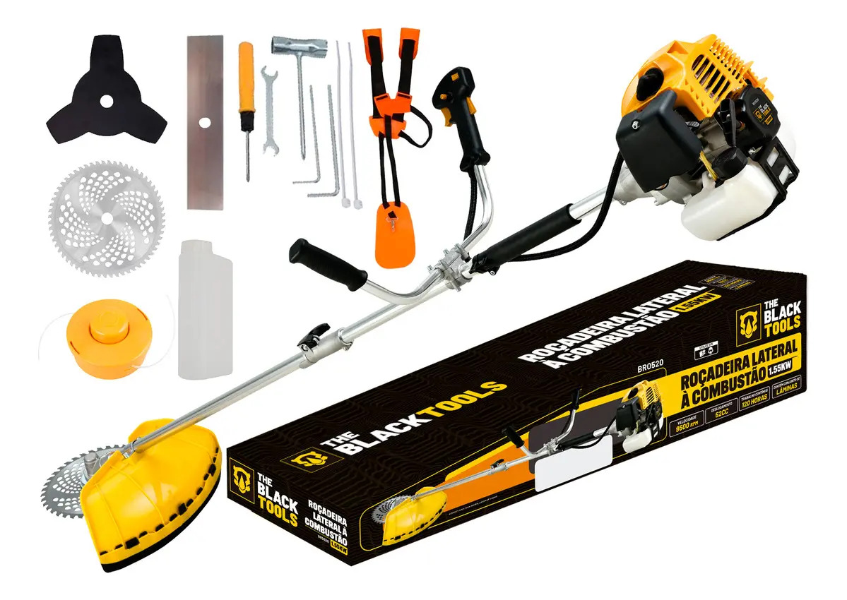 Roçadeira Lateral A Gasolina 4 Em 1 52cc Capacidade de 1200ml 9500 Rpm Com Acessórios The Black Tools