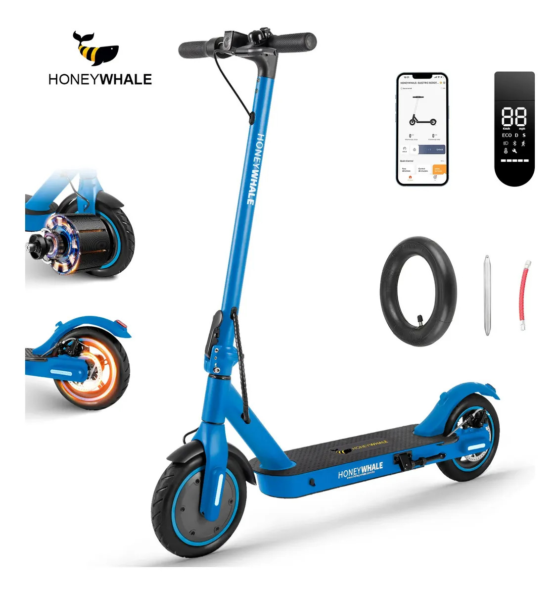 Honeywhale M2 Pro Patinete Eletrico Adulto, 500w Motor-max, 32 Km/h Velocidade Máxima, 22 Km De Autonomia, Honey Whale Scooter Elétrica Com App Bluetooth (36v 7.8ah)
