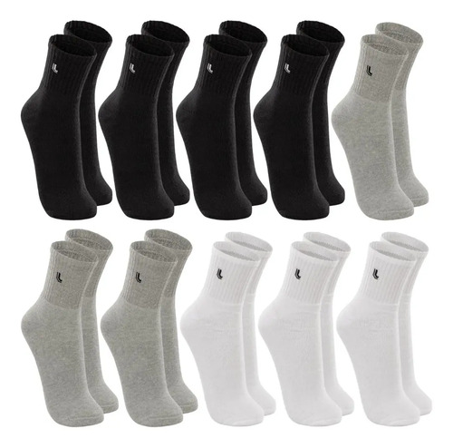 Kit 10 Pares Meia Lupo Original Masculina Cano Médio Algodão