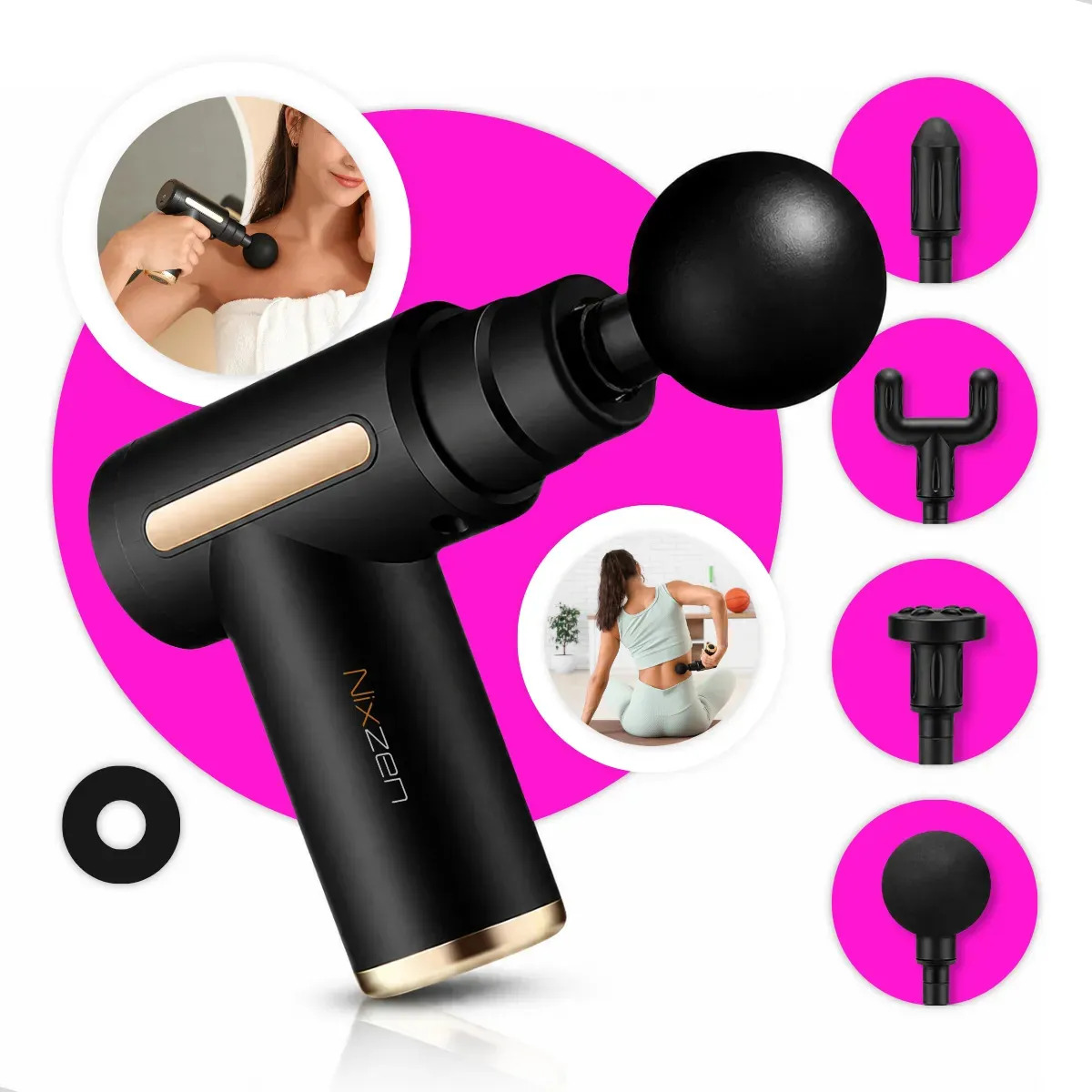 Massageador Pistola Elétrica Profissional Muscular Portátil Aparelho Fisioterapia Corporal 6 Velocidades 4 Cabeças De Massagem Alívio Dores Relaxamento Liberação Recuperação Muscular Nixzen