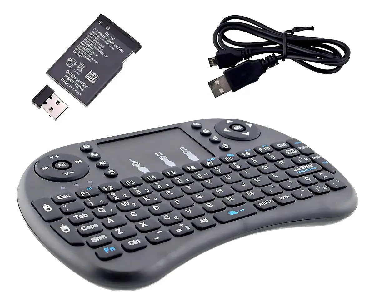 Mini Teclado Wireless com Touchpad i8 LED para Smart TV, PC e Android, em Preto