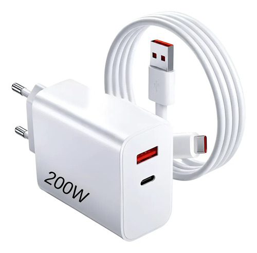 Carregador Turbo 200w Usb-c Compatível Xiaomi Samsung Bivolt