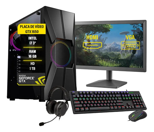 Pc Gamer Completo I7 Gtx1650 Ssd120 Hd1tb 16gb Fonte 750w
