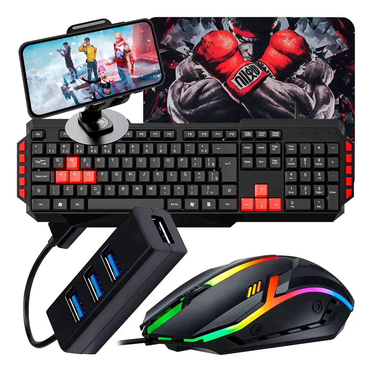 Kit Gamer Mageon Mobilador Teclado Qwerty + Mouse 1200 Dpi Preto
