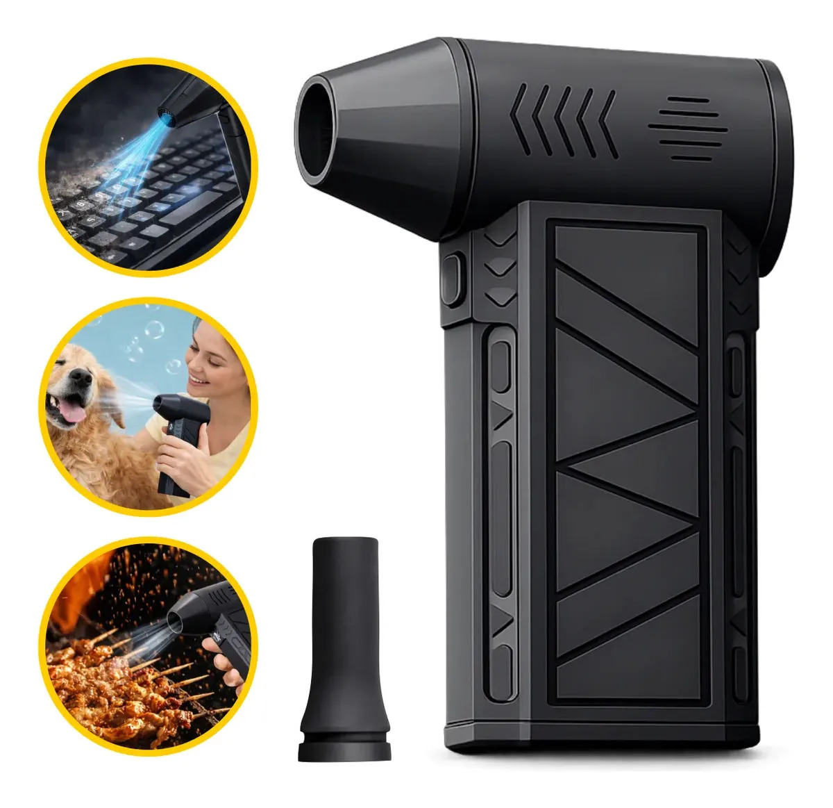 Mini Ventilador Soprador Ar Turbo 130000RPM Sem Fio Recarregável USB 3 Níveis Jato Forte Portátil Multiuso Limpeza Teclado Carro Acende Churrasqueira Simake