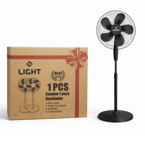 Ventilador De Coluna Light Turbo Silencioso 5 Pás Altura Ajustavel 3 Velocidades 40cm Preto