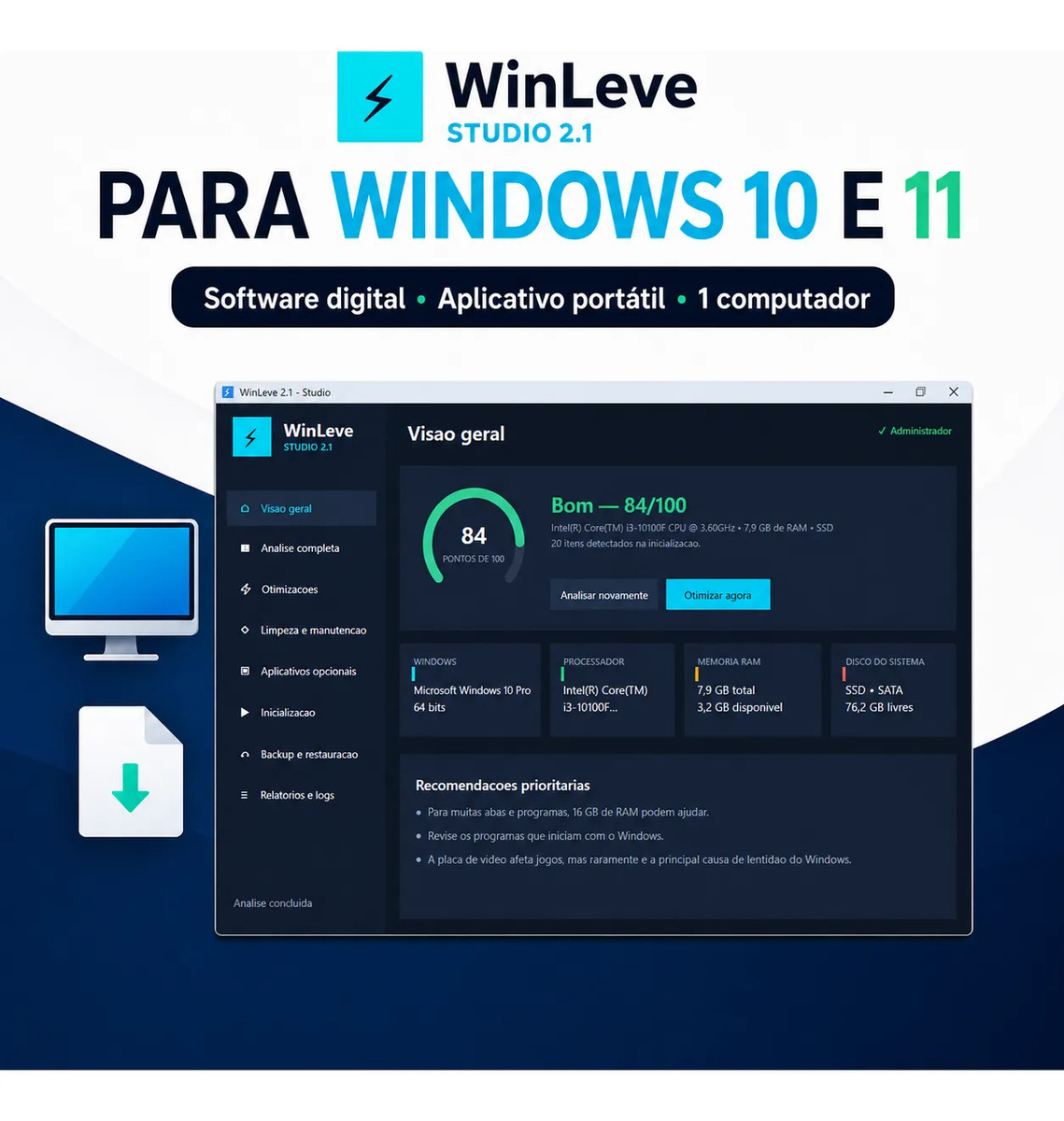 Winleve Studio Otimizador Windows 10 E 11 Digital