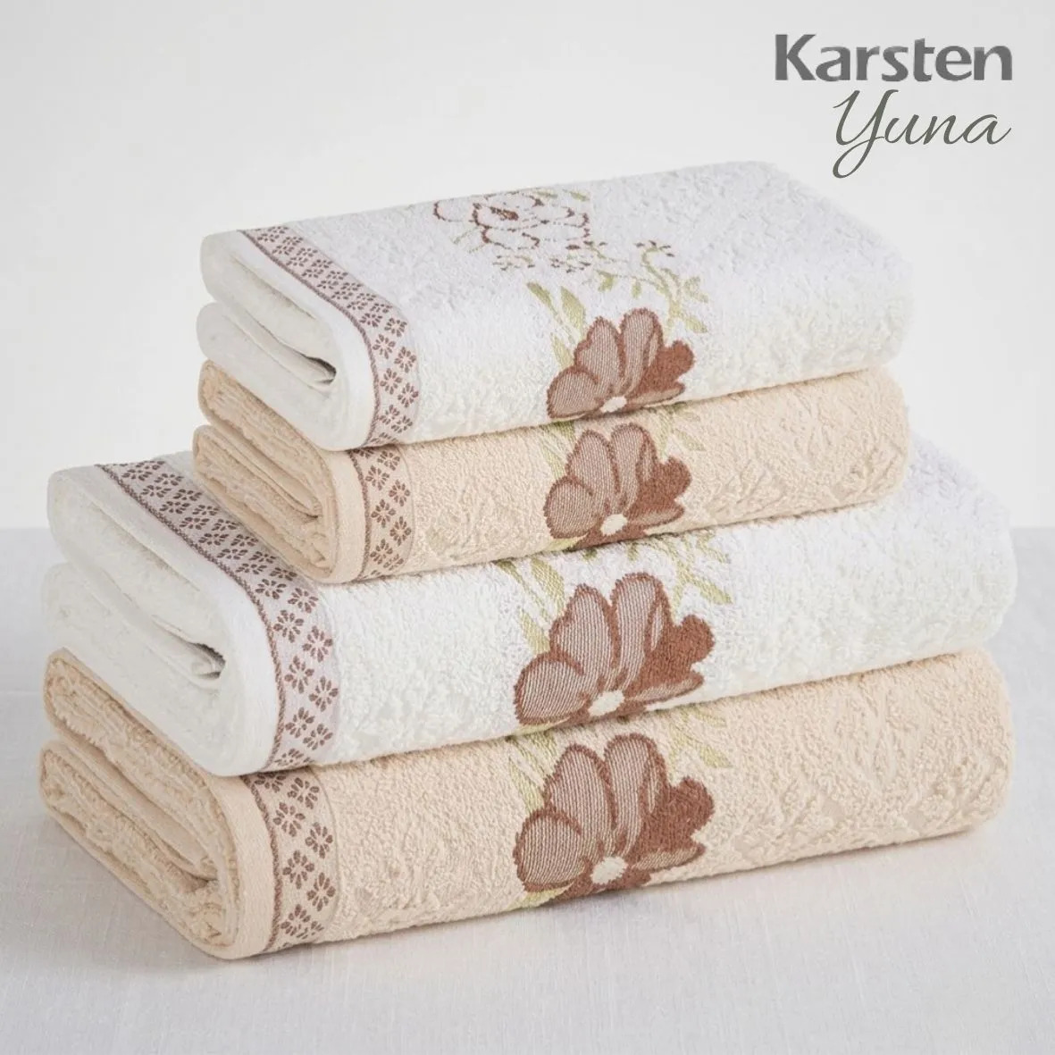 Jogo De Toalhas Karsten 100% Algodão Floral Grossa 4 Peças