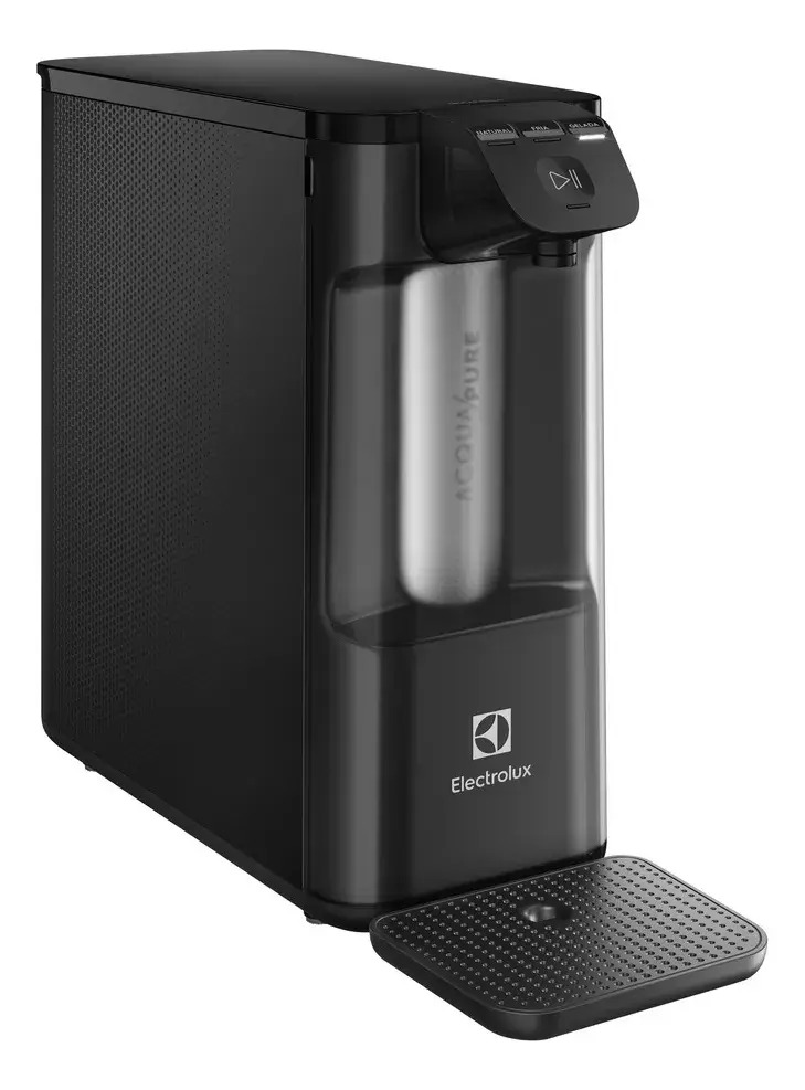 Purificador de Água Gelada Fria e Natural Eletrônico Placa Compacto Electrolux PE12P com Filtro Carvão 6 meses ou 3000L Painel Touch Preto Bivolt