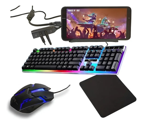 Kit Teclado Mouse Celular Android Mobilador Jogo Freefire Nf