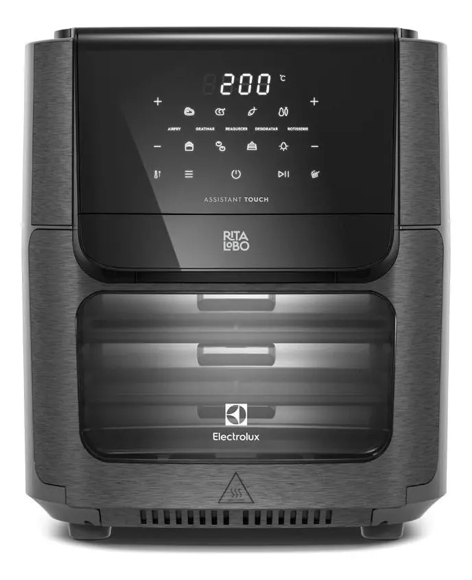 Air Fryer Forno 5 em 1 12L 1700W Digital Espeto Giratório 2 Bandejas Antiaderentes 10 funções 7 Receitas aviso sonoro Fritadeira Elétrica sem Óleo Forno Bancada Electrolux EAF90 Grafite