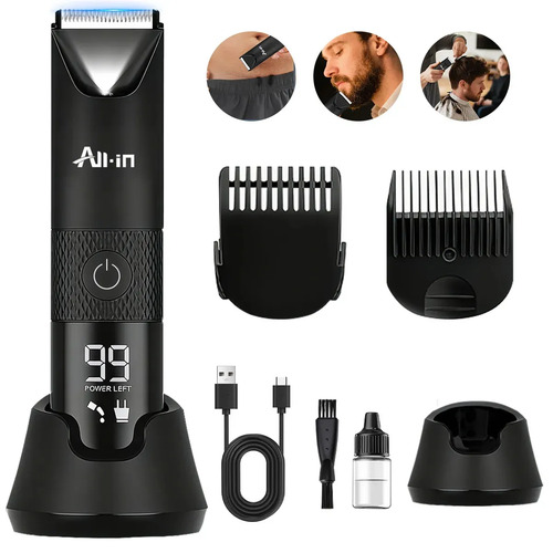 All-In Maquina Barbear Cortar Cabelo Barba Aparador de Pelo Barbeador Eletrico Lamina Ceramica Homen completa do corpo Areas Intimas com Led