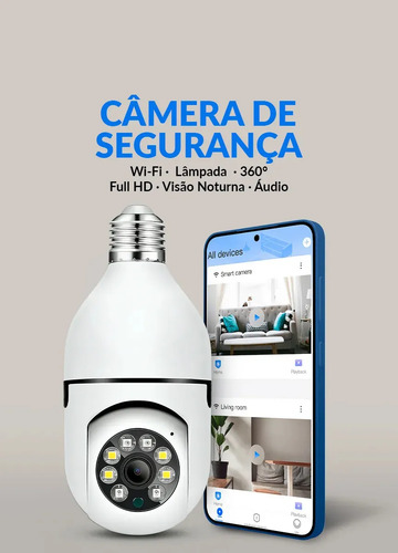 Câmera Lâmpada IP Wi-Fi Raytechno Full HD 1080p com Visão Noturna e Sensor de Movimento